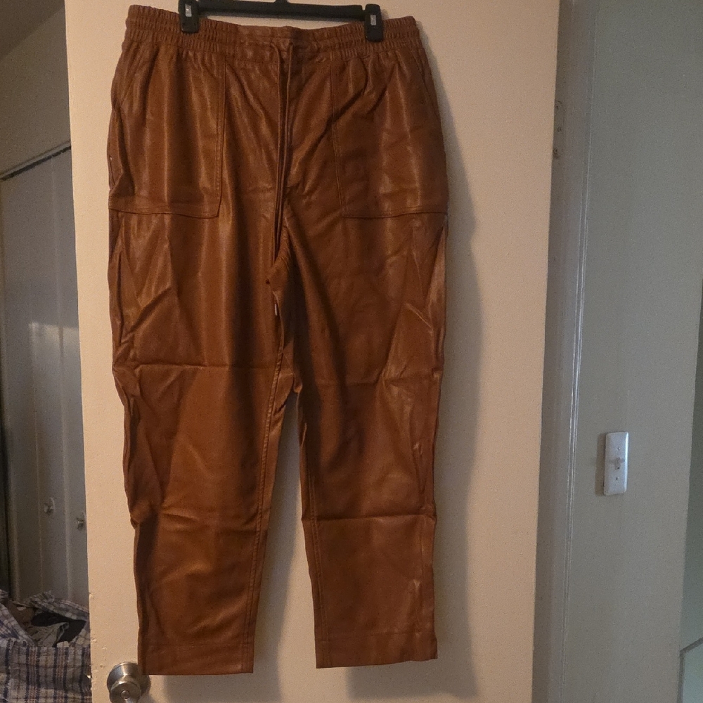Brown Faux Leather Tapered Ankle Pants